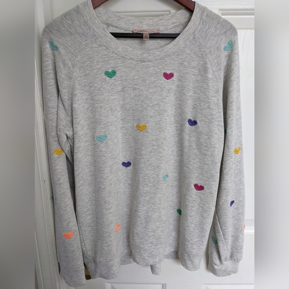 Philosophy Tops - Women's L Lightweight Sweatshirt/Tee Top Embroidered Hearts Crew Neck Casual